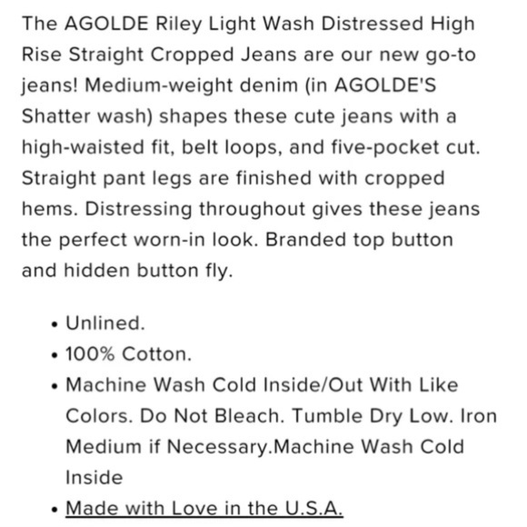 AGOLDE Riley Light Wash Distressed High Rise Straight Cropped Jeans - Picture 8 of 9